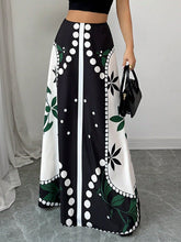Elenzga Elegant Lady's Resort Floral Embroidered High Waist A-Line Midi Skirt